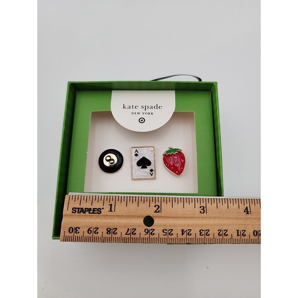 NWT Kate Spade x Target Eight Ball Spade Strawberry Boxed Brooch Lapel Pin Set - Picture 2 of 3